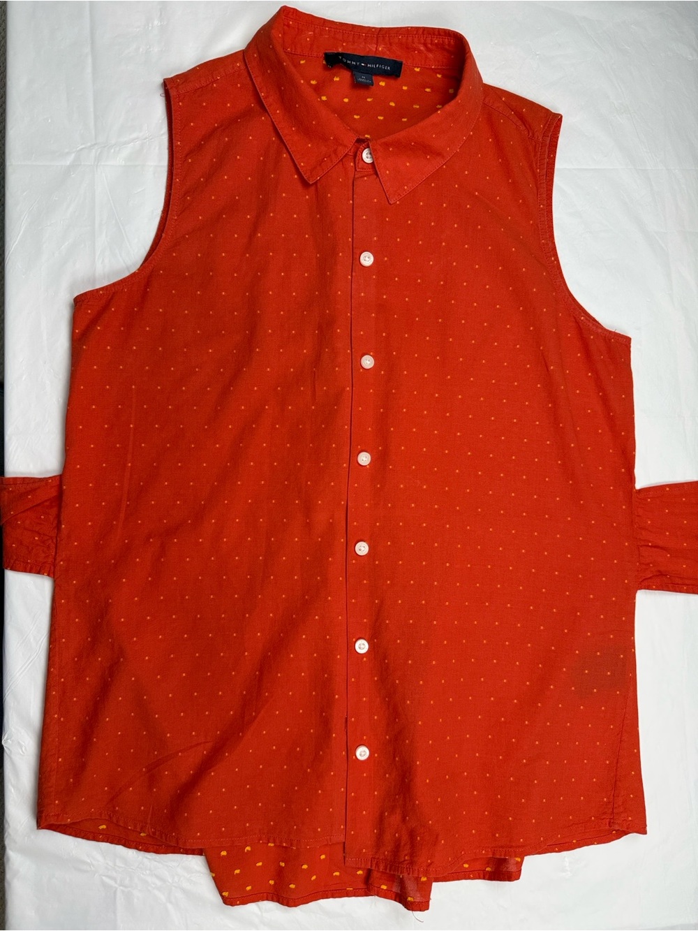Tommy Hilfiger Size M Red/Orange Sleeveless Button-Up Shirt Summer Americana